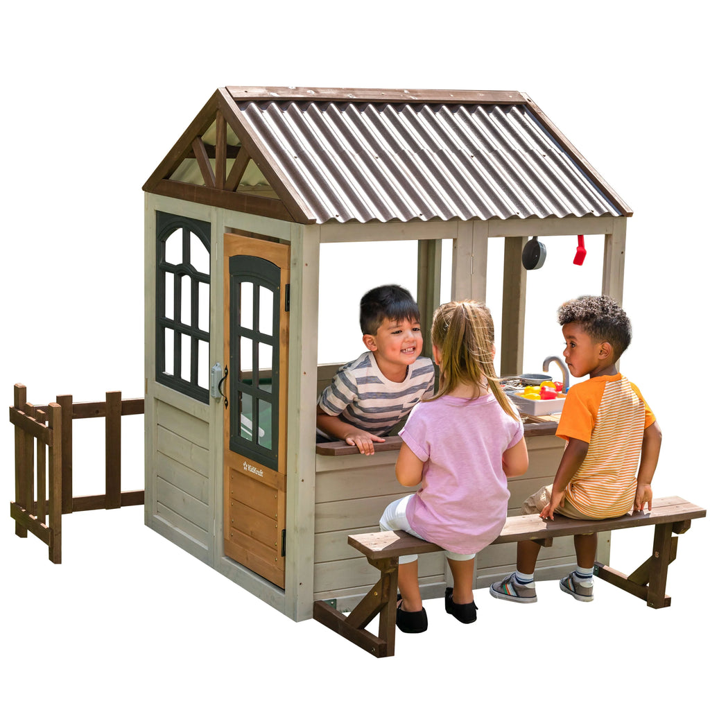Wooden Outdoor Playhouse with Doorbell and 13 Pieces K343
