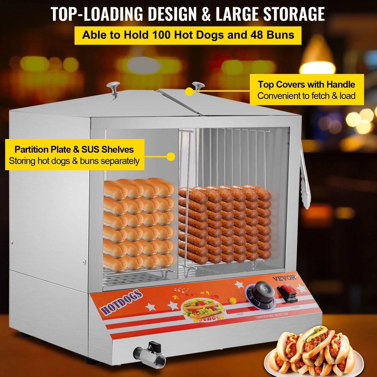 Stainless Steel Electric Hot Dog Warmer with Bun Warmer R257