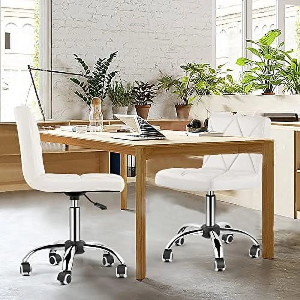 Armless Swivel Office Chair Set of 2 Brown Z1702