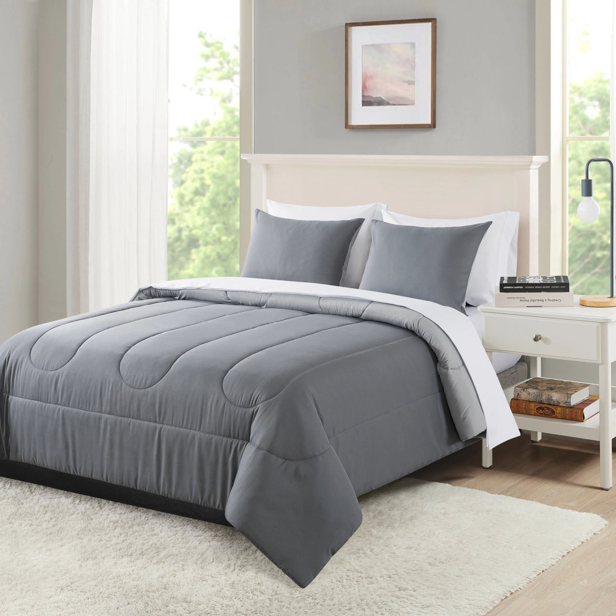Blue Check Reversible 7-Piece Queen Comforter Set with Sheets Y7688