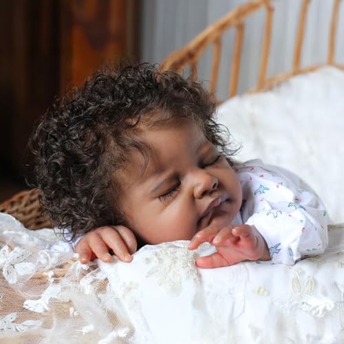 Black 20-Inch Sleeping Newborn Baby Dolls with Weighted Cloth Body and Curly Hair F79115