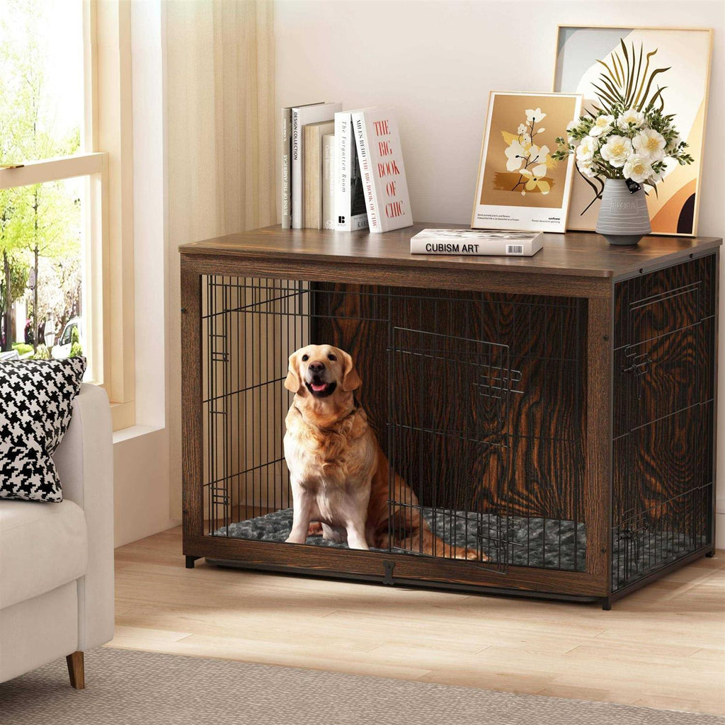 Wooden Dog Crate Furniture with Cushion and Tray Q396100