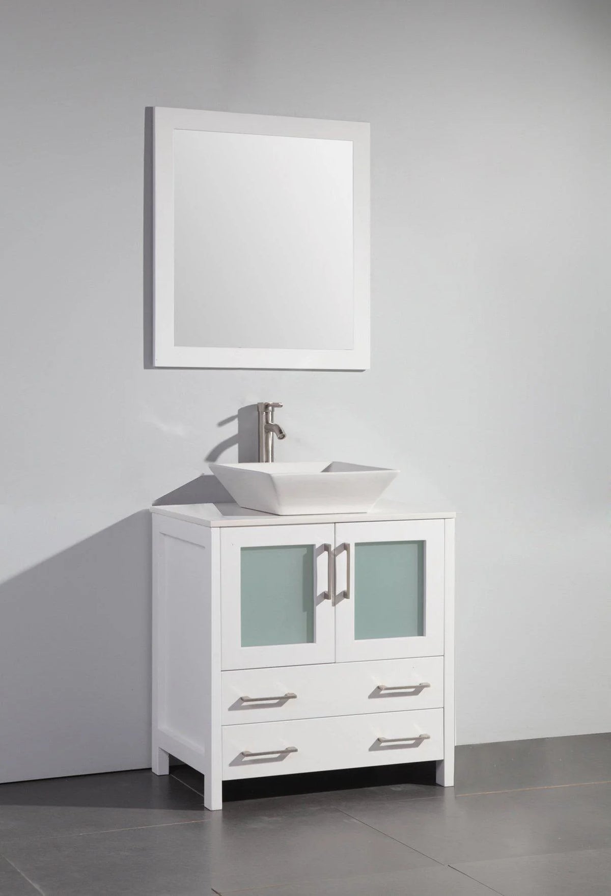 30 in. White Single Sink Vanity Cabinet with Ceramic Vessel Sink & Mirror I165039