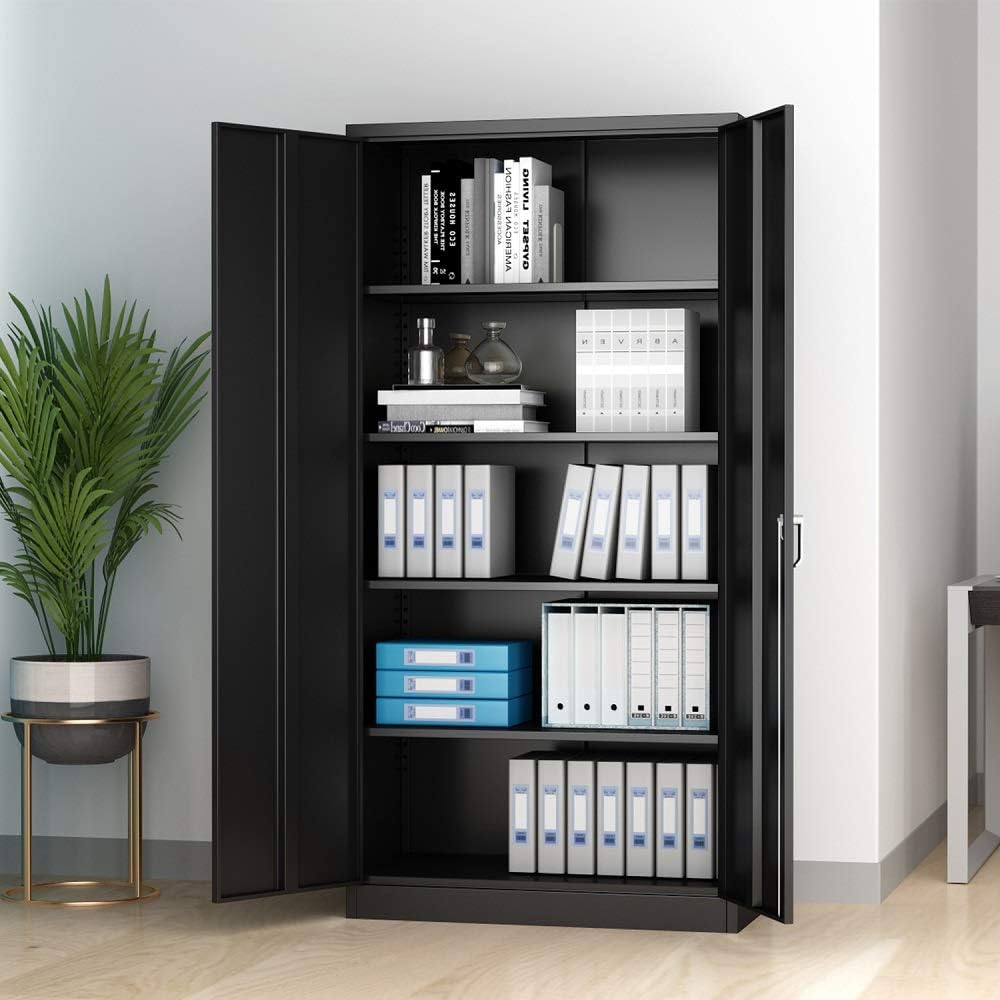 Metal Storage Cabinet with 2 Doors and 4 Adjustable Shelves Lockable Steel Storage Cabinet B6592
