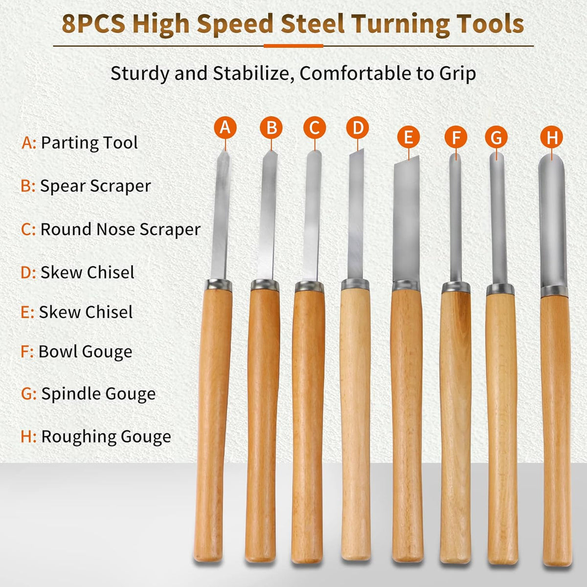 8 Pcs Wood Lathe Chisel Set with Wooden Case F1989
