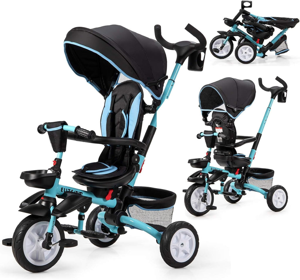 7-in-1 Kids Folding Tricycle with Canopy Black Blue H75569