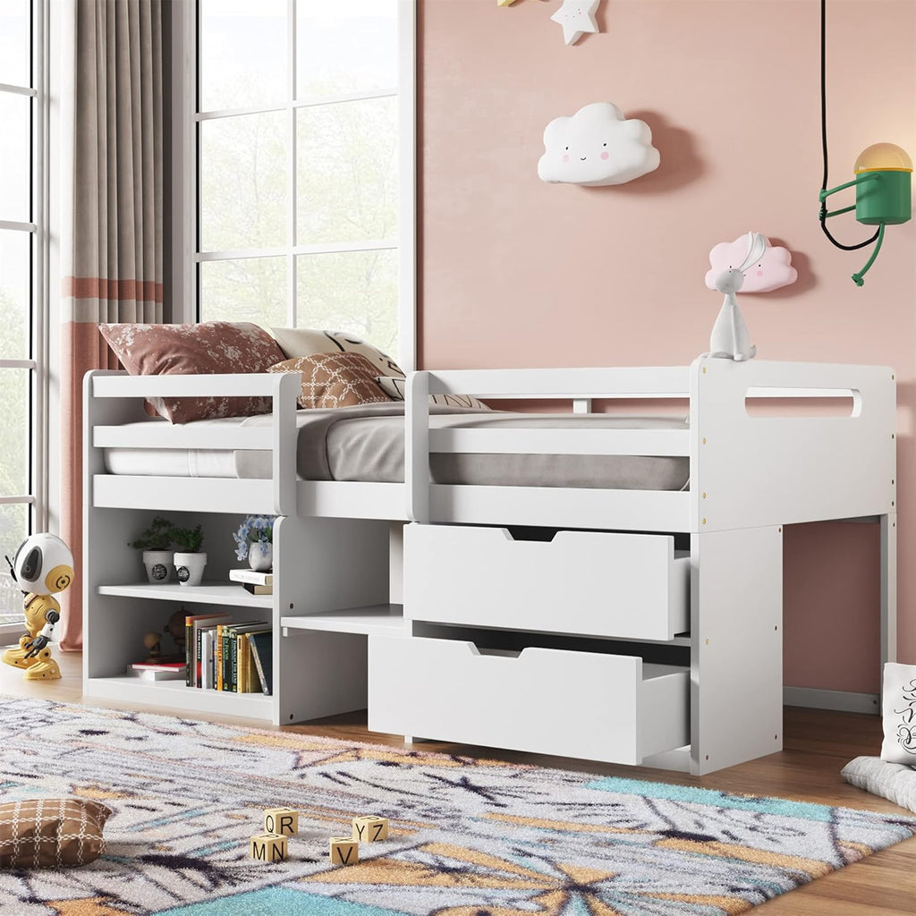 Twin Loft Bed with Desk and Cabinet A906