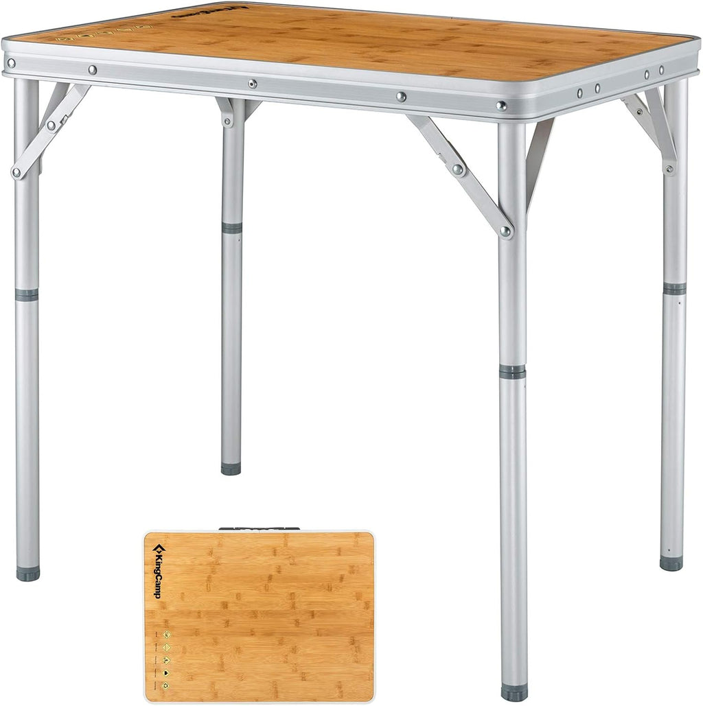 Bamboo Folding Camping Table with Adjustable Height Aluminum Legs O1281