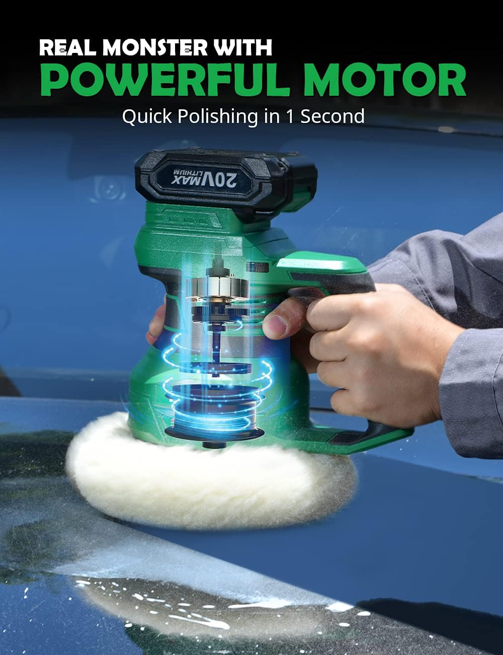 20V 7Inch Cordless Random Orbital Polisher with 6 Pads Z909