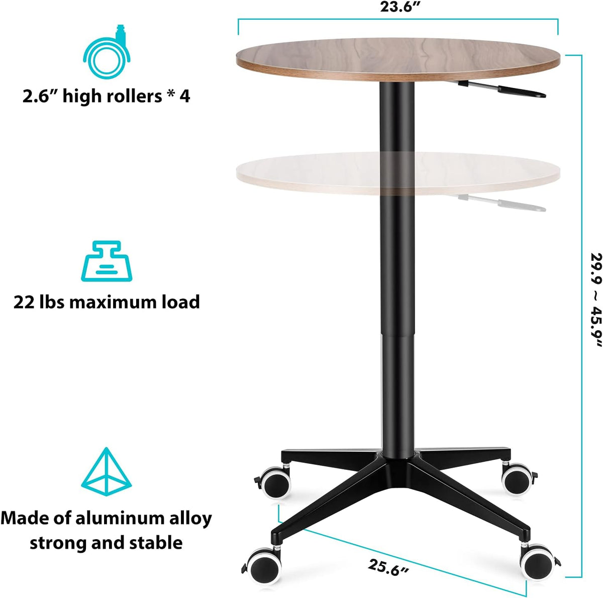 Height Adjustable Rolling Laptop Stand Desk with Locking Wheels M4959