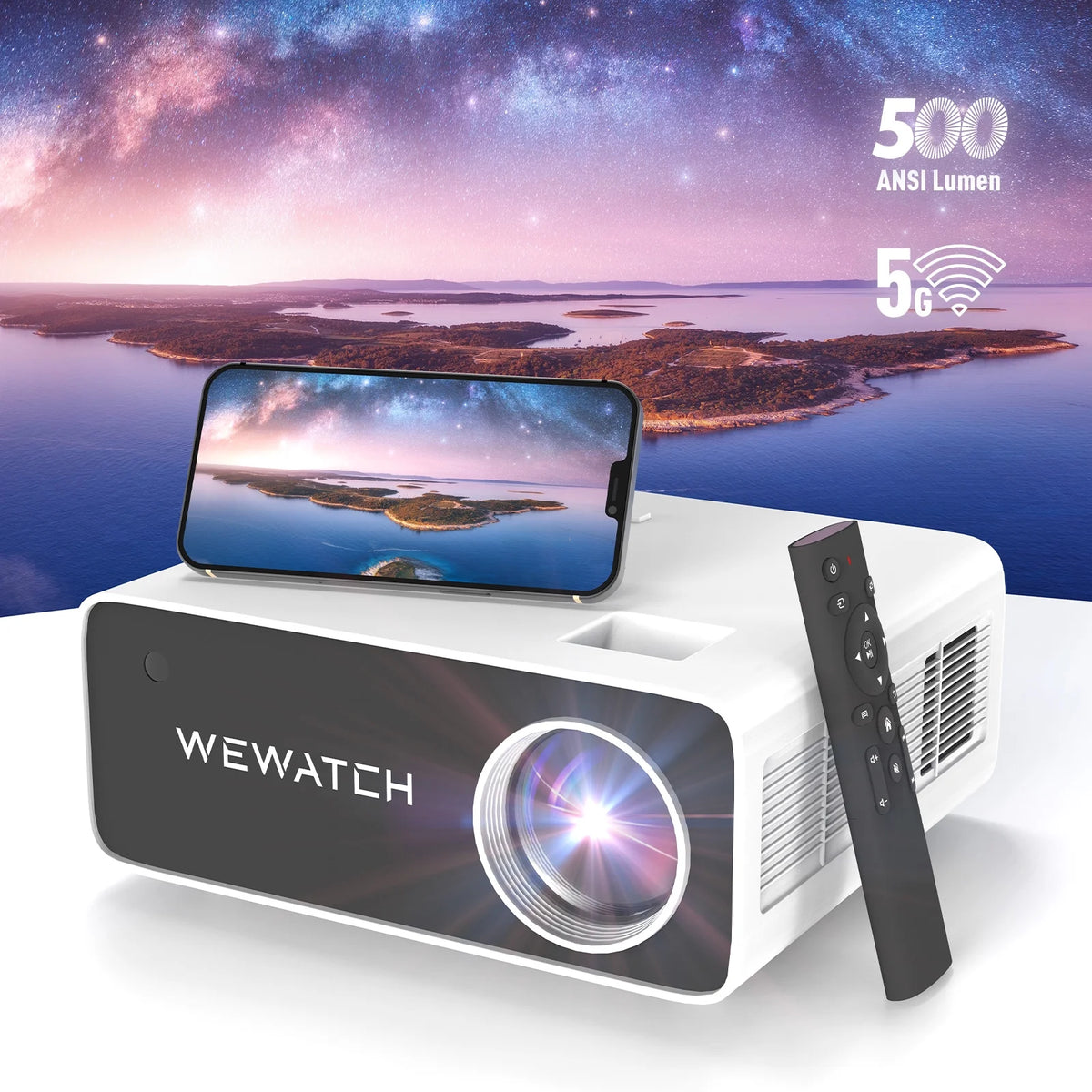 4K Home Theater Projector 500 ANSI 19000Lm 5G WiFi Bluetooth 1080P O629