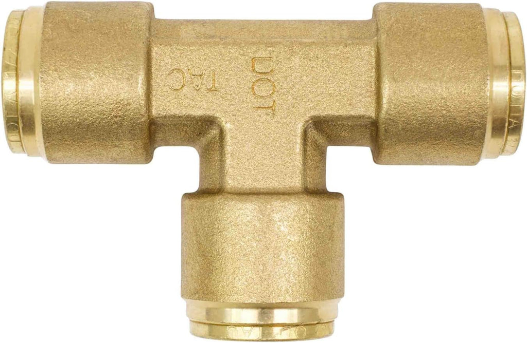 Brass Push to Connect Union Tee Air Brake Tube Fitting, 1/2" Tube OD, 5 Pack Z888