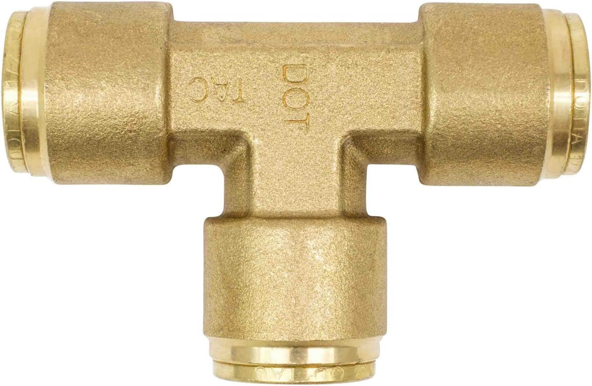 Brass Push to Connect Union Tee Air Brake Tube Fitting, 1/2" Tube OD, 5 Pack Z888