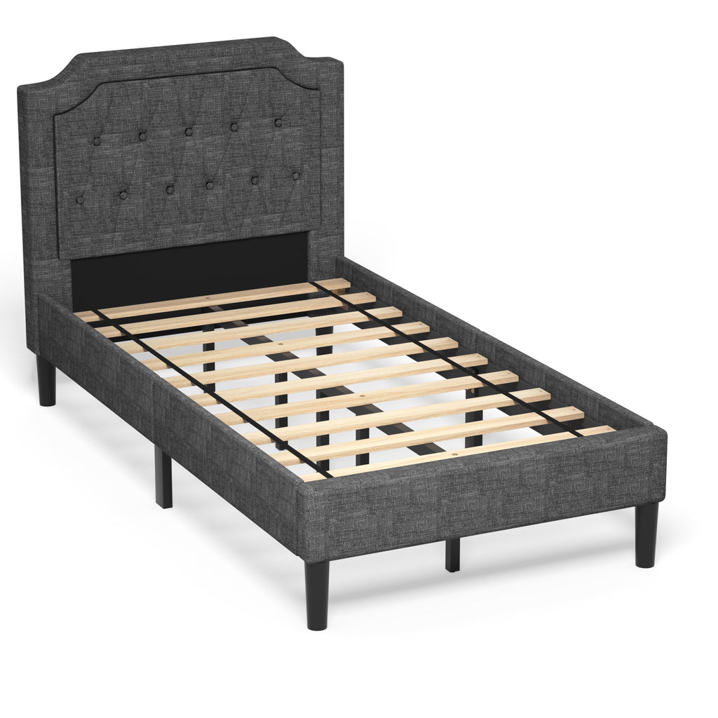 Twin Upholstered Platform Bed Frame with Linen Headboard, Grey K867935