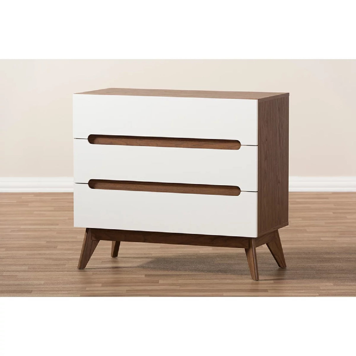 White and Walnut Wood 3-Drawer Storage Chest N849