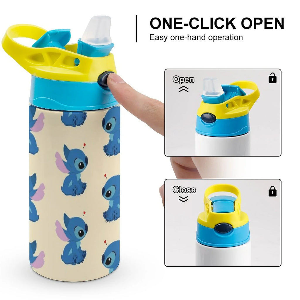 Animal Stitch Cartoon Children's Water Bottle Vacuum Insulated Stainless Steel Cup With Straw Toddler Thermoses C168