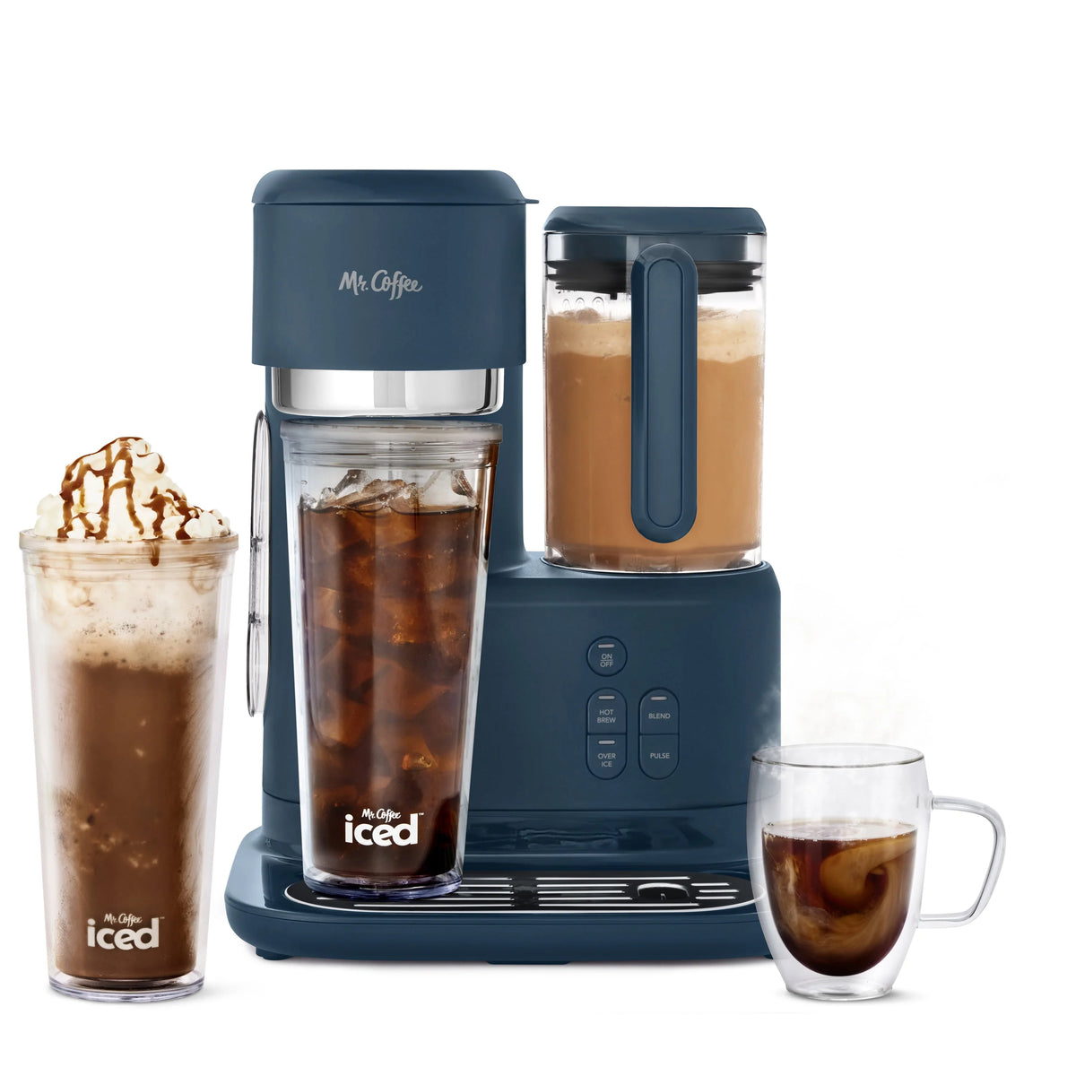 Navy Blue Single Serve Iced and Hot Coffee Maker and Blender U23403