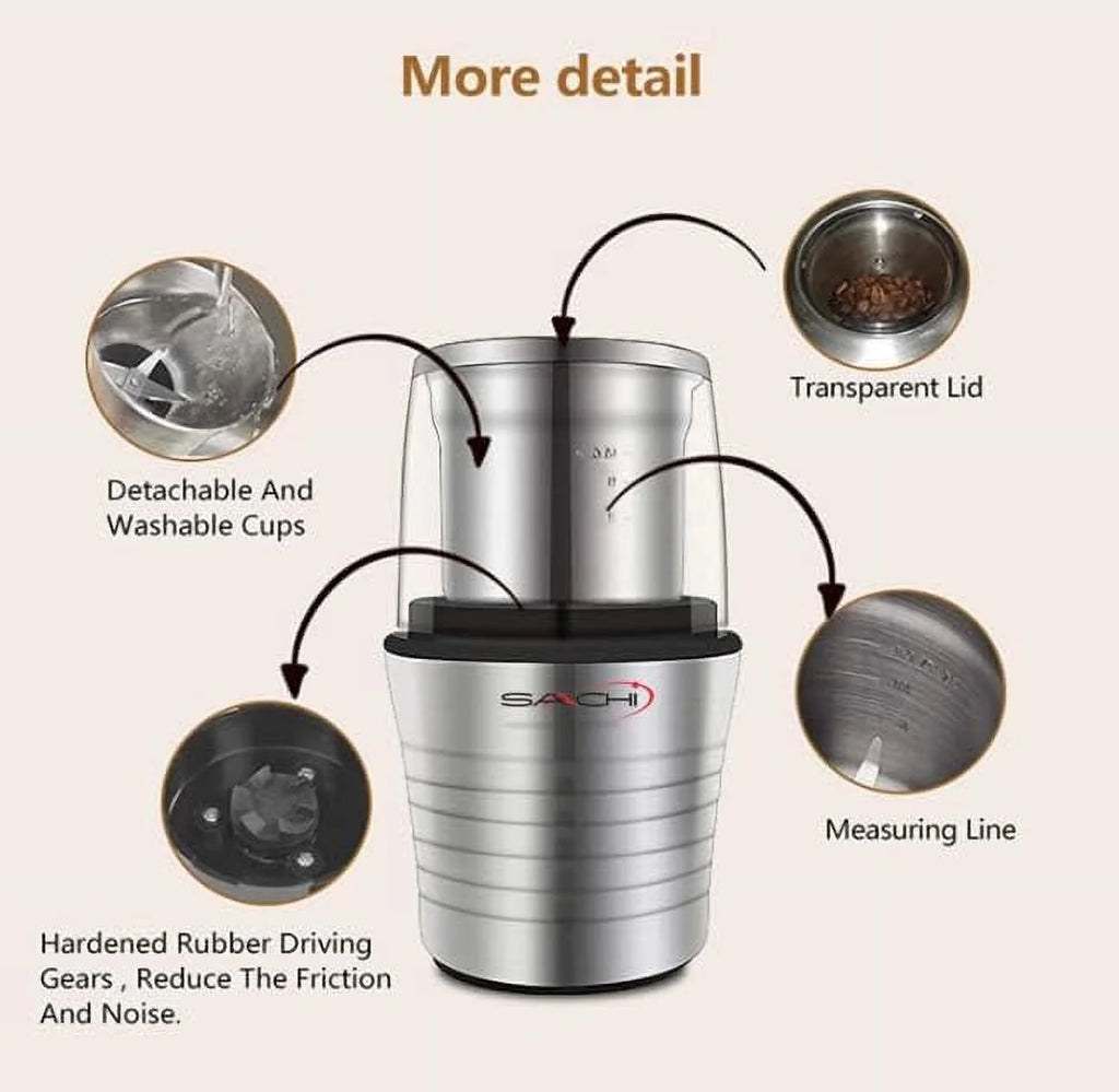 Electric Coffee Grinder Wet And Dry Spice Grinder with 2 Stainless Steel Blades X89593