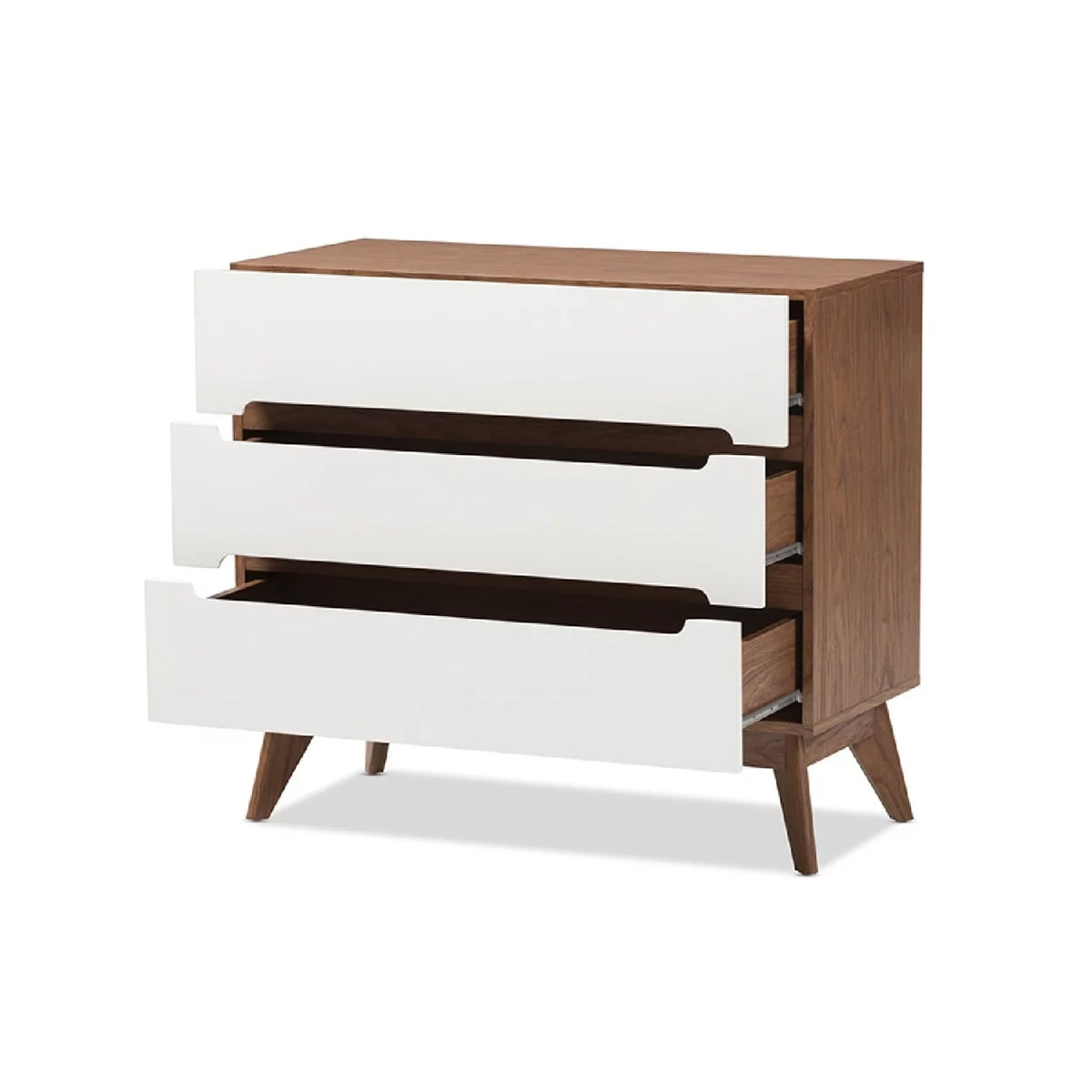White and Walnut Wood 3-Drawer Storage Chest N849