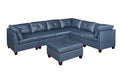 Ink Blue Top Grain Leather 7pc L-Sectional Sofa P66872