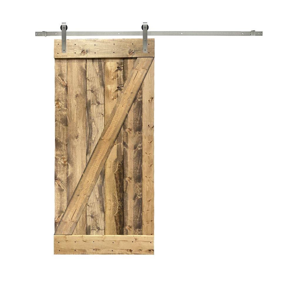 Weather Oak Stained Wood Interior Sliding Barn Door with Hardware Kit J38939