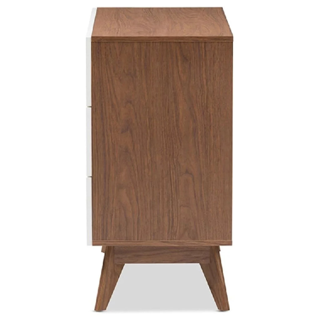 White and Walnut Wood 3-Drawer Storage Chest N849