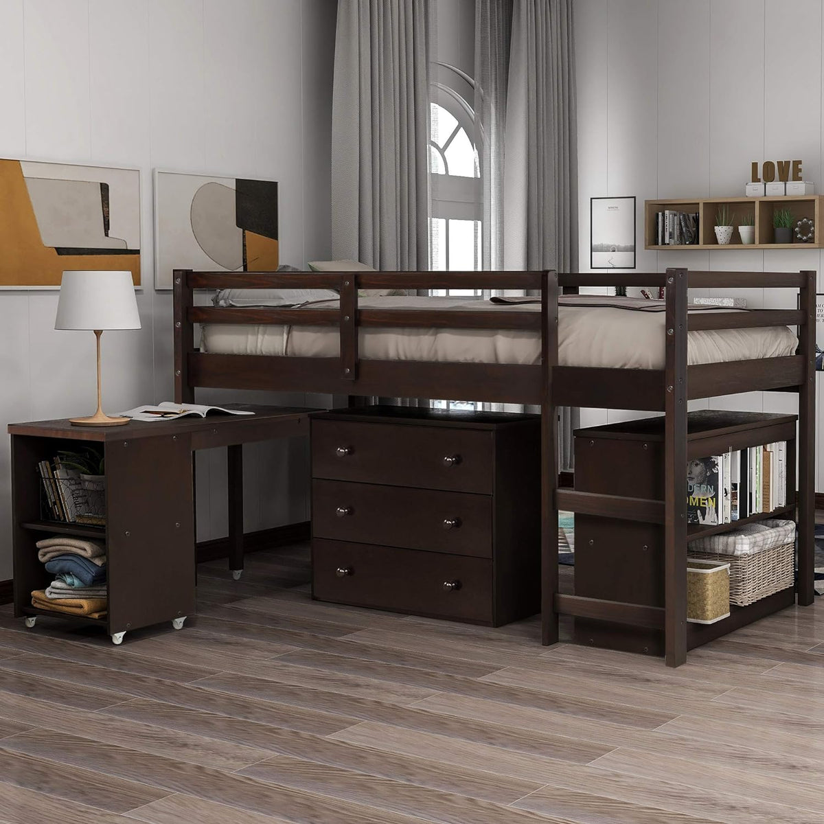 Twin Loft Bed with Desk and Cabinet A906