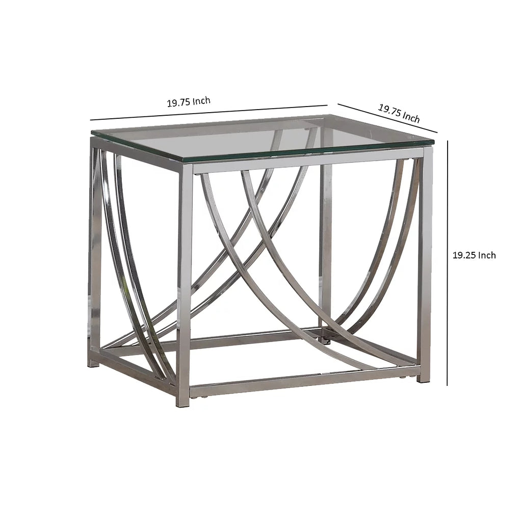 Tempered Glass Top End Table with Metal Tubular Legs C513197