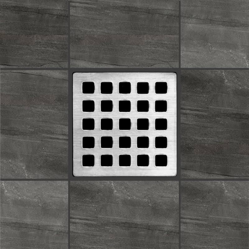 Brushed Nickel Square Shower Drain Kit with Stainless Steel Grate R3426