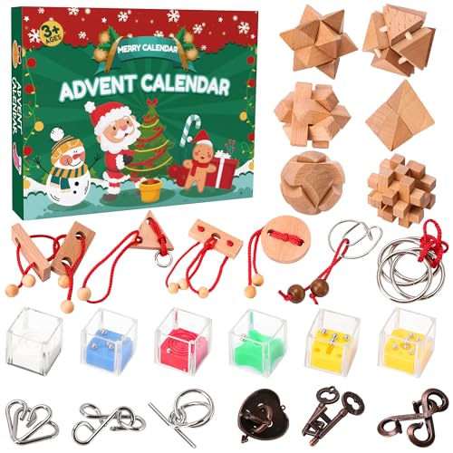 24 Days Metal Puzzle Ring & Wooden Toy Advent Calendar N367