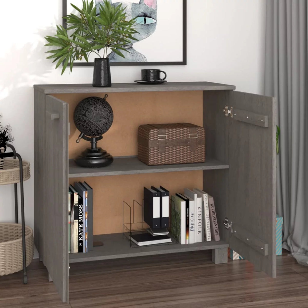 Wooden Sideboard with 2 Doors Pine Wood Storage Cabinet Q94678
