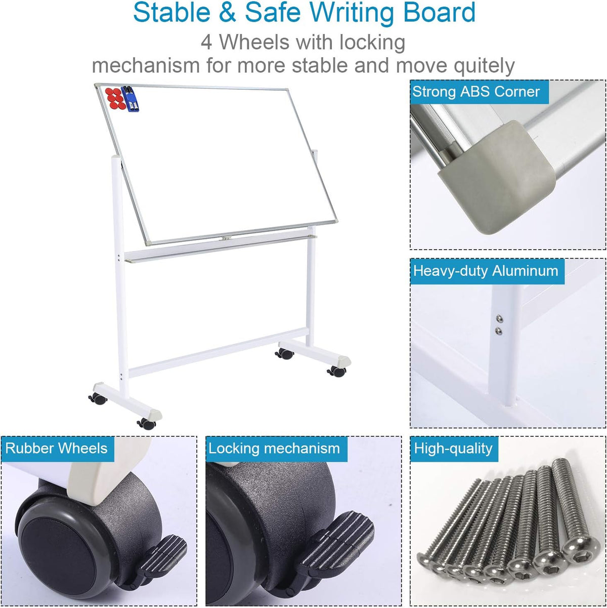36x48 Double Sided Magnetic Dry Erase Board on Wheels with Stand D3701