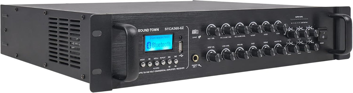 360W 6-Zone 70V/100V Commercial Power Amplifier with Bluetooth, Optical, Phantom Power R558042
