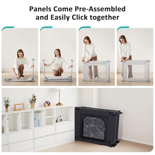 Black Adjustable Large Baby Playpen with Breathable Mesh G8968