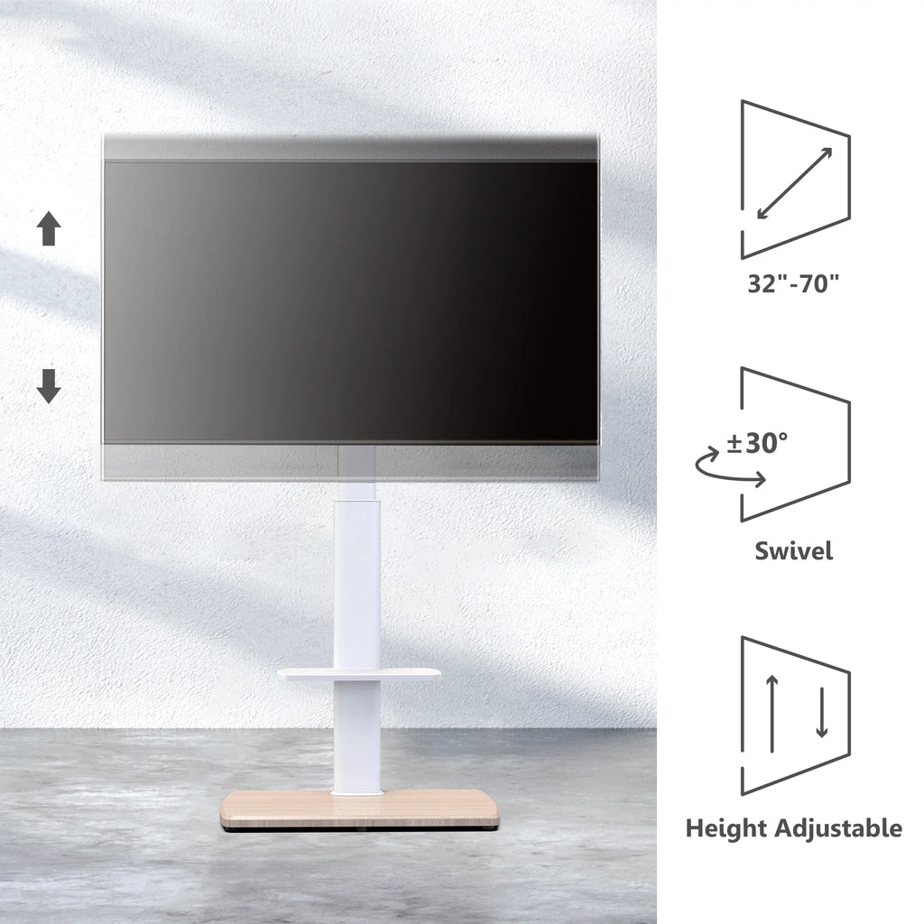 Floor TV Stand for 32-70 Inch Flat or Curved TVs, Height Adjustable, White D560582