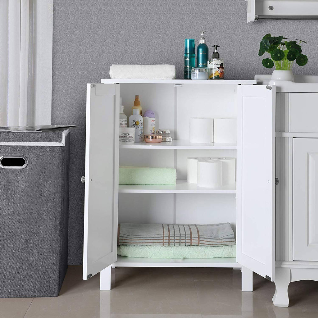 White Free Standing Bathroom Floor Cabinet with Double Doors and Adjustable Shelf M52944