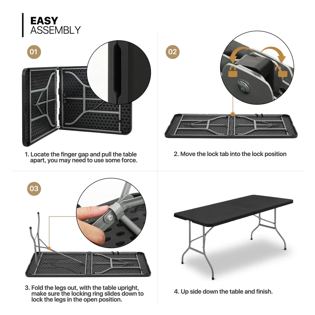 7 Pieces 6 FT Folding Table and Chair Set Black O751