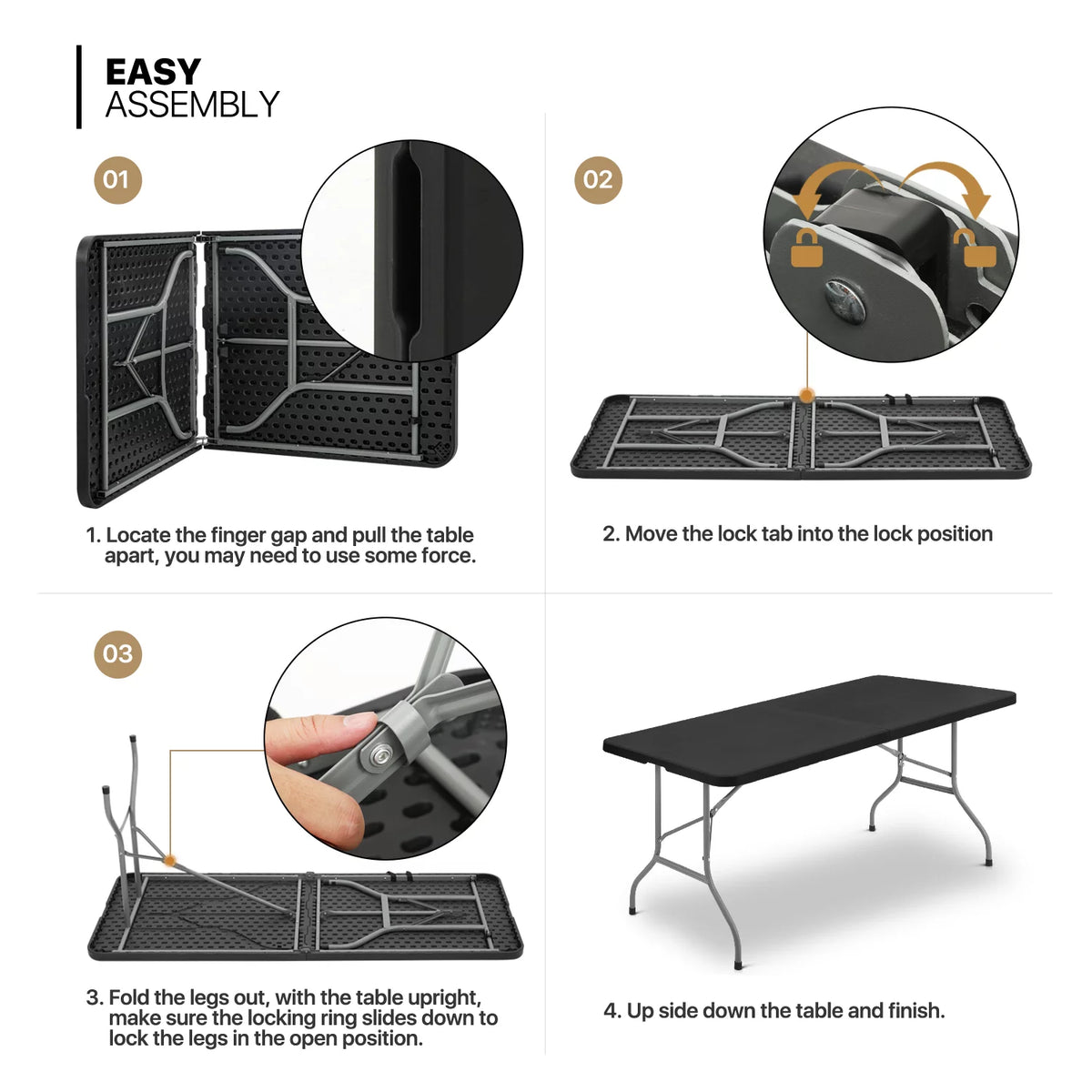 7 Pieces 6 FT Folding Table and Chair Set Black O751