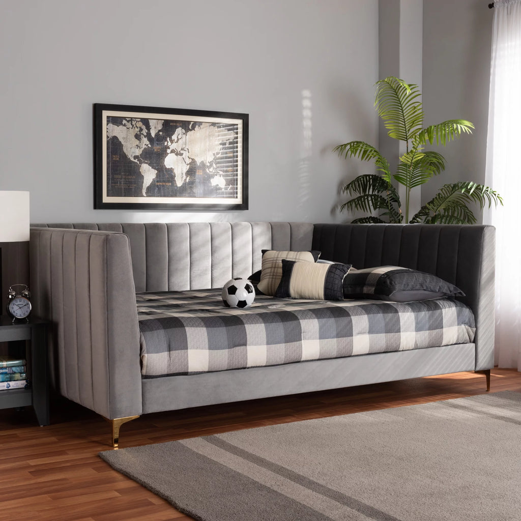 Light Grey Velvet Queen Daybed Y25446