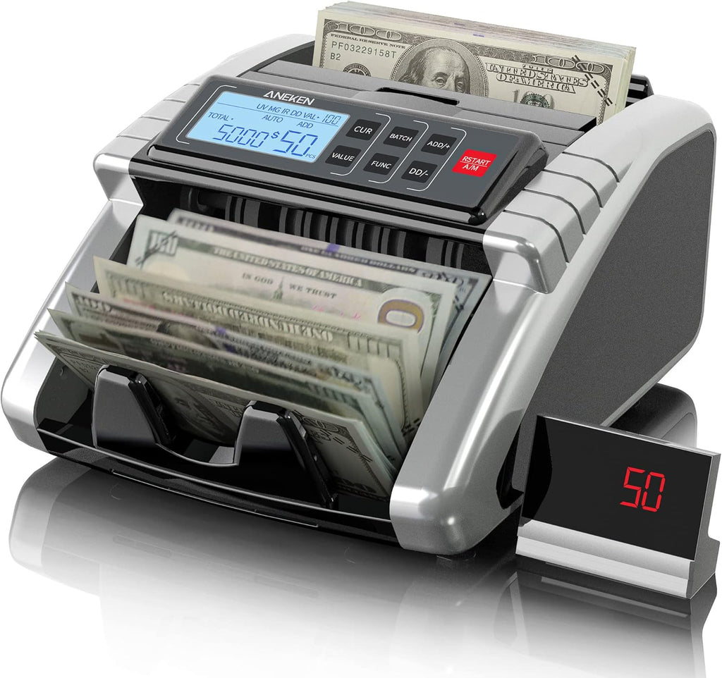 Money Counter Machine with UV/MG/IR/DD Counterfeit Detection, LCD Display, 1000 Bills/Min J77438