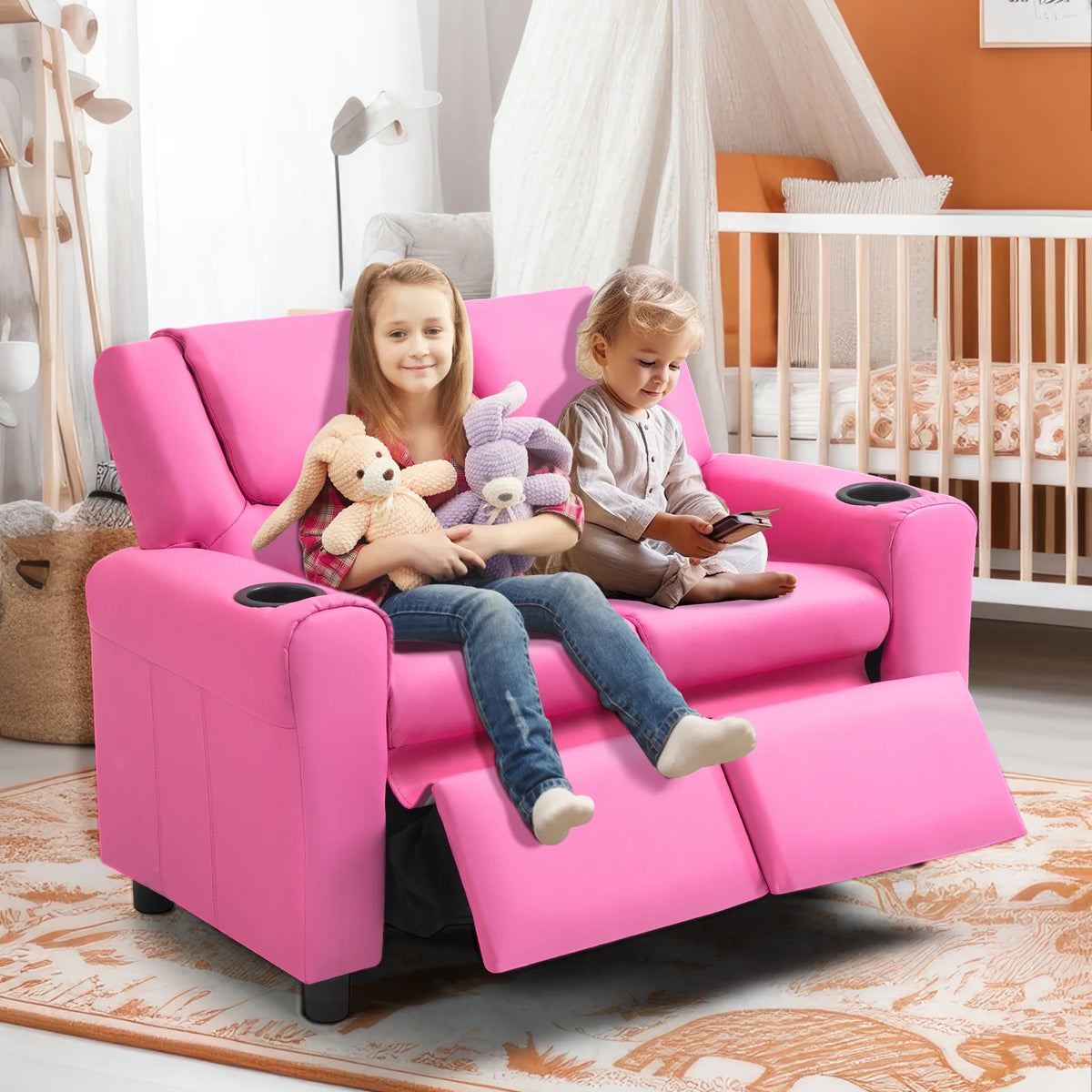 Pink PU Leather Kids Recliner Chair E9202