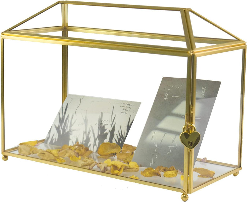 Gold Glass Card Box with Lid B70458