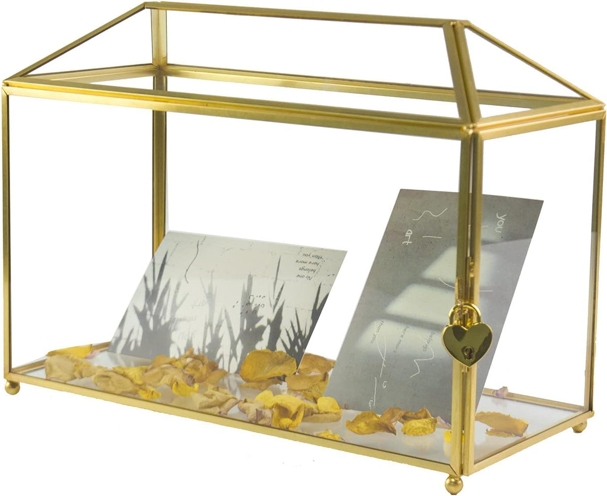 Gold Glass Card Box with Lid B70458
