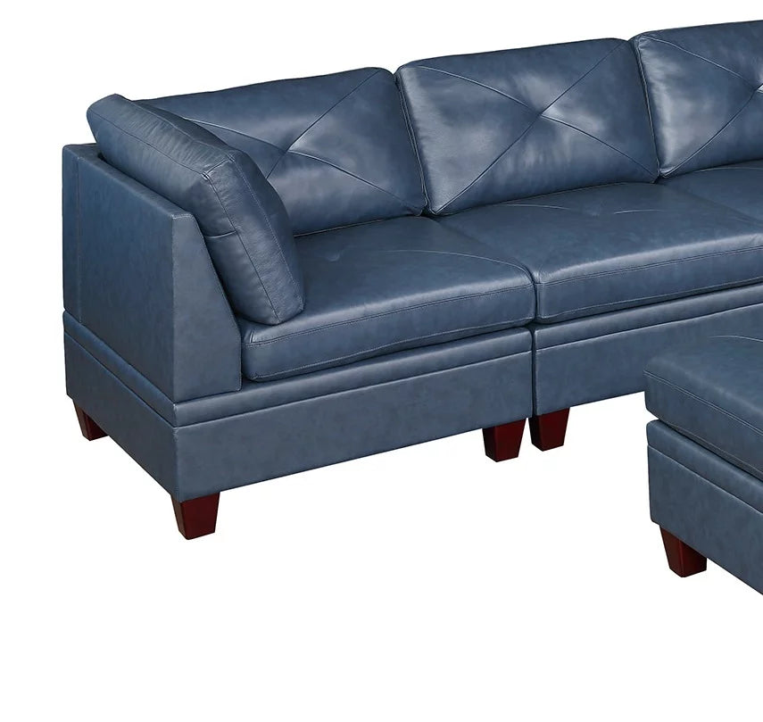 Ink Blue Top Grain Leather 7pc L-Sectional Sofa P66872