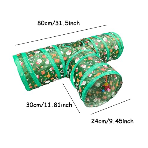 Christmas Cat Tunnel 3-Way Tube Toy with Crinkle and Peek Holes F83373