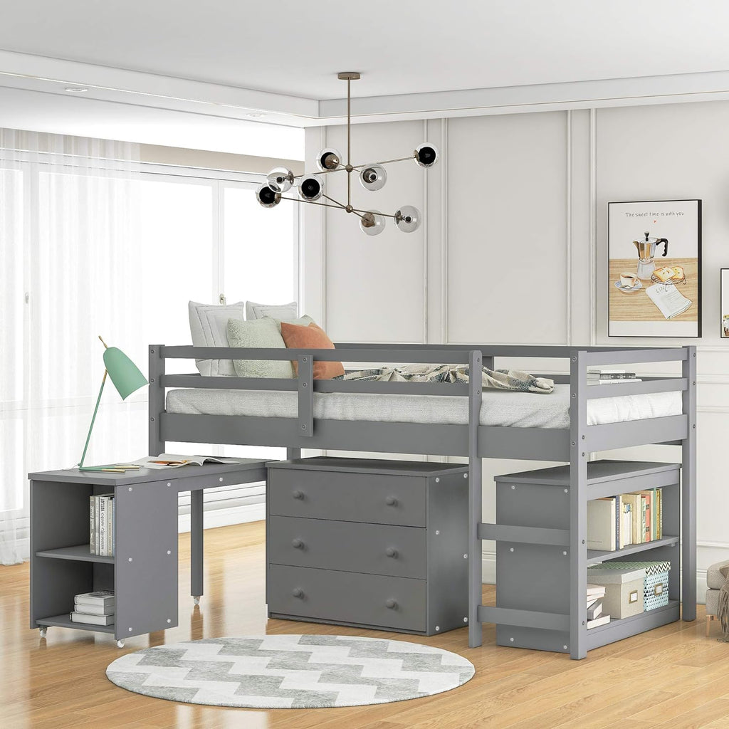 Twin Loft Bed with Desk and Cabinet A906