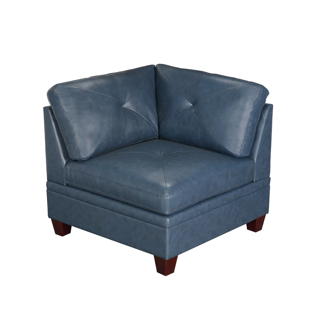 Ink Blue Top Grain Leather 7pc L-Sectional Sofa P66872