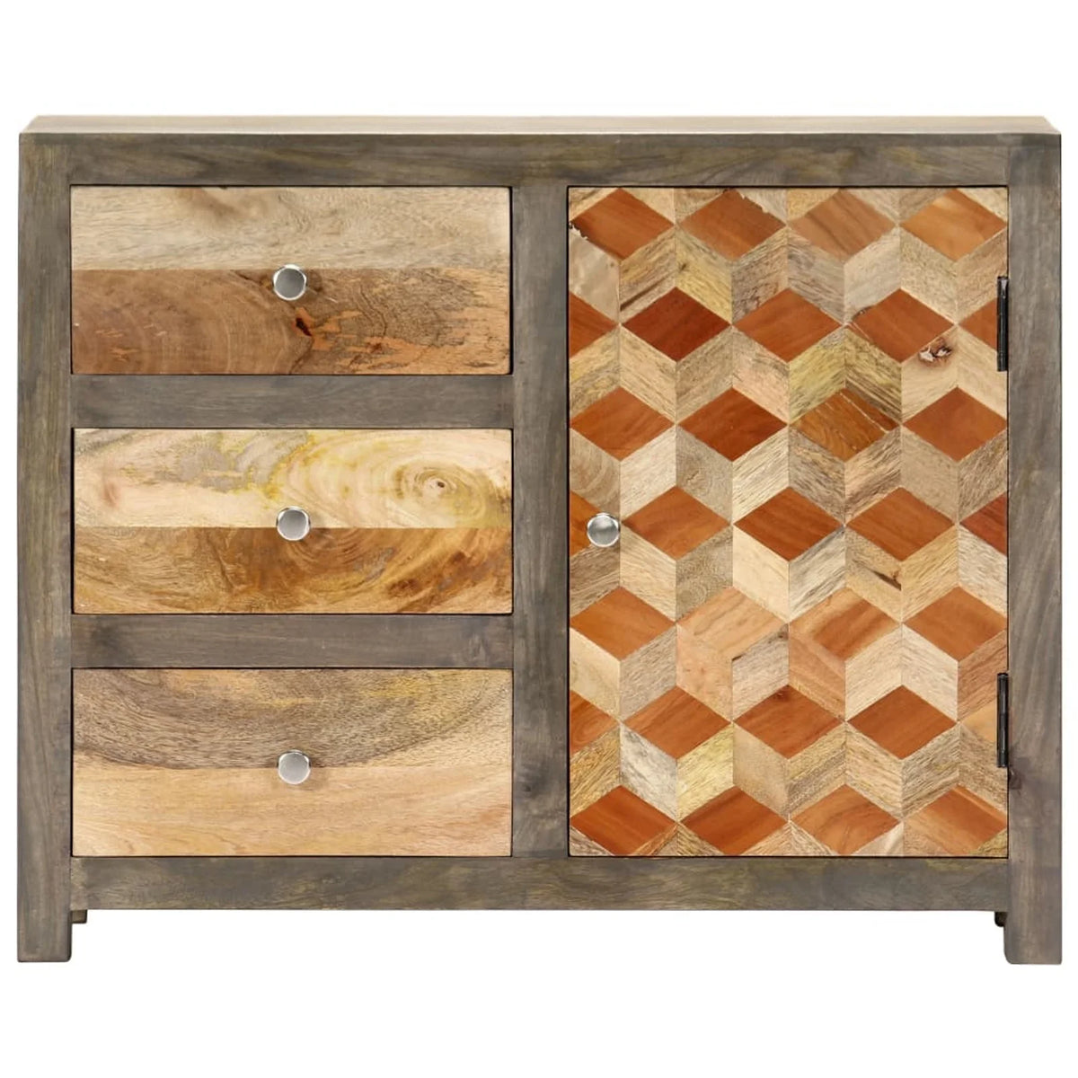 Mango Wood Side Cabinet with Door and 3 Storage Drawers D2508