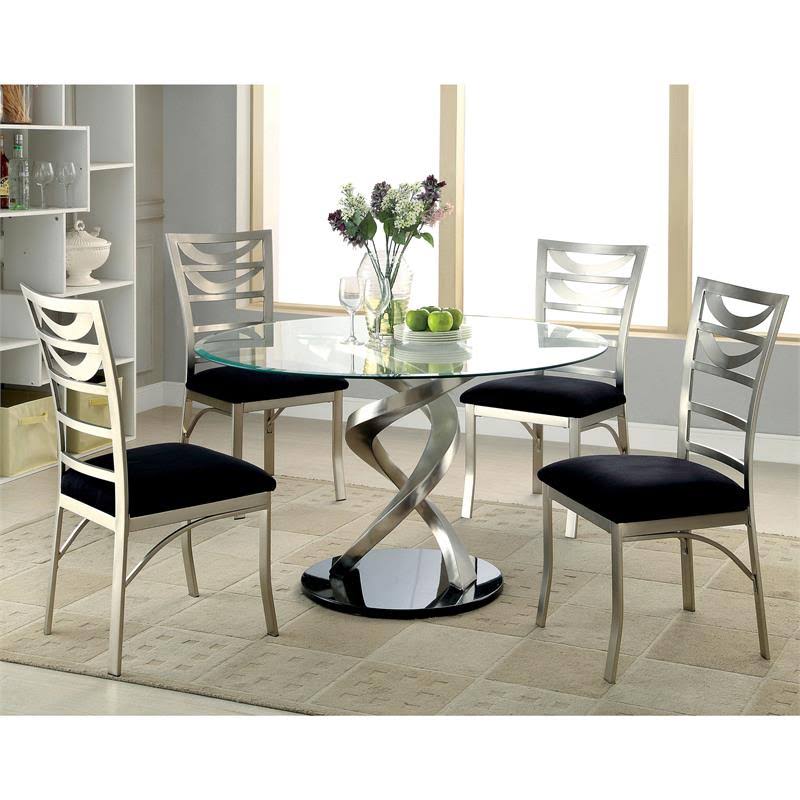 Round Clear Glass Top Dining Table in Silver G880093