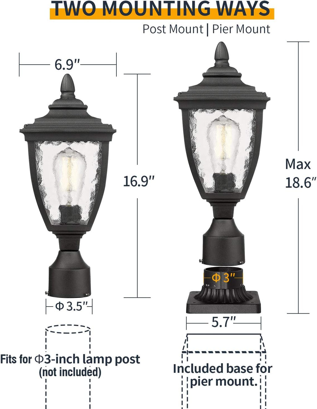 Sand Textured Black Die-cast Aluminum Outdoor Post Light A125